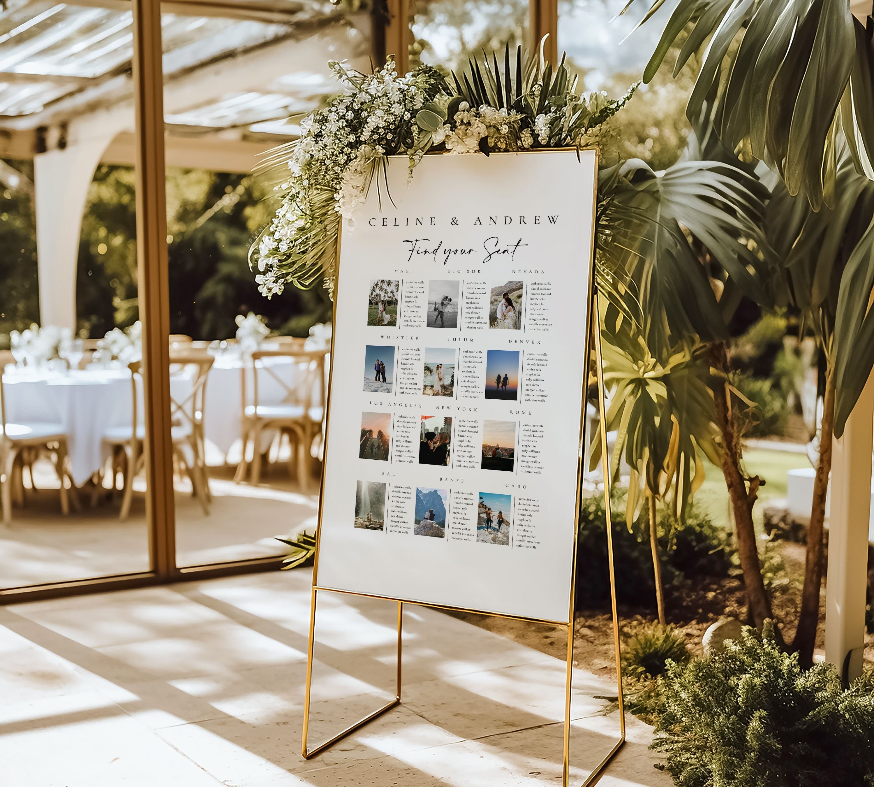 Photo Seating Chart Template, Wedding Seating Chart Sign, Photo Table Seating Display, Destination Wedding Sign - Celine