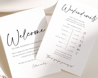 Modern Wedding Itinerary Timeline Card Template, Printable Wedding Events Card, Editable Minimal Wedding Weekend Itinerary Template - Celine