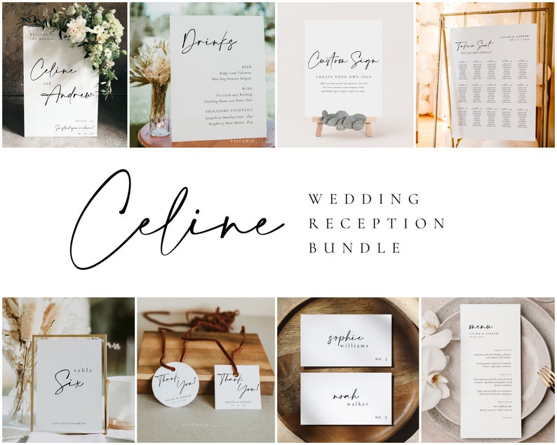 Modern Wedding Reception Bundle, Editable Wedding Sign Template Set, Reception Wedding Kit, Welcome Sign Seating Chart Menu & More - CELINE 