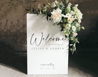 Moderne Willkommensschild-Vorlage für unsere Hochzeit, Willkommensschild-Vorlage für die Hochzeit, elegantes Willkommensschild für die Hochzeit, Schild für die Hochzeitszeremonie – Celine