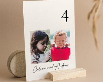 Editable Photo Table Number Template, Editable Wedding Table Numbers Set with Photo, Printable Table Numbers Card  - Celine