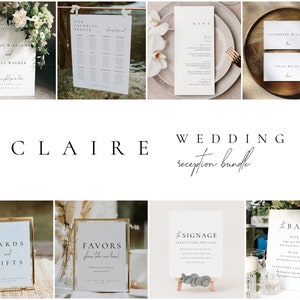 Modern Wedding Reception Bundle, Editable Wedding Sign Template Set, Reception Bundle Wedding Kit, Welcome Sign Seating Chart Menu - CLAIRE