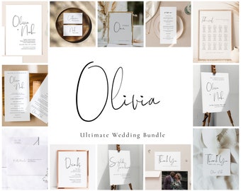Modern Wedding Template Bundle, Minimal Wedding Invitation Suite Template Download, Big Wedding Kit, Ultimate DIY Wedding Set - OLIVIA
