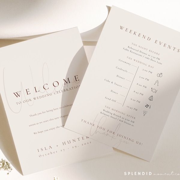 Modern Wedding Weekend Timeline Template, Wedding Timeline Template, Bohemian Wedding Weekend Itinerary, Elegant Wedding Itinerary - Isla