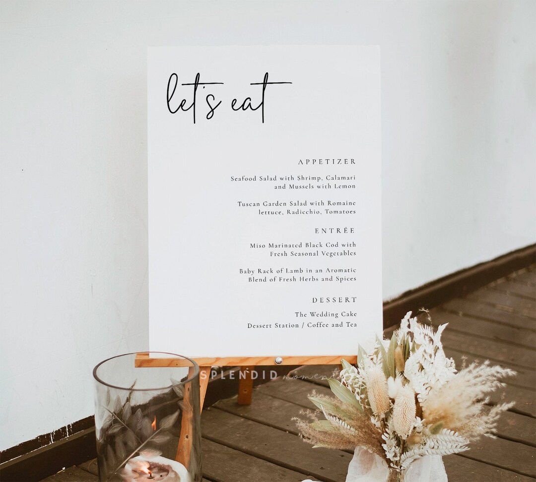 Modern Let's Eat Wedding Buffet Menu Sign Template, Simple Buffet Wedding Menu Sign Template