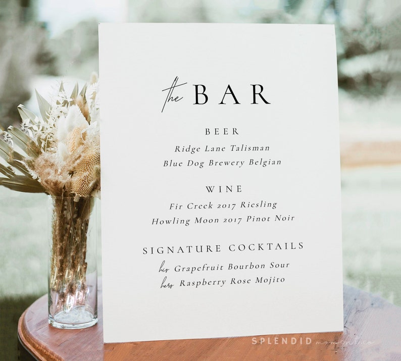 Elegant Bar Sign Template, Modern Wedding Bar Sign Template, Printable Bar Sign Template, Elegant Wedding Drinks Sign, DIY Bar Menu Claire image 4