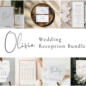 Wedding Reception Templates Bundle, Wedding Sign Templates, Editable Wedding Programs, Seating Chart, Menu, Place Cards & More - Olivia