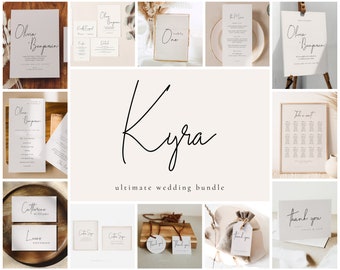 Minimalist Wedding Invitation Template Bundle: Wedding Set KYRA Collection (Digital Download)