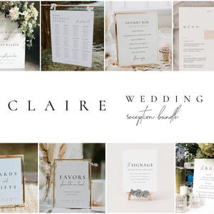 Modern Wedding Reception Bundle, Editable Wedding Sign Template Set, Reception Bundle Wedding Kit, Welcome Sign Seating Chart Menu - CLAIRE