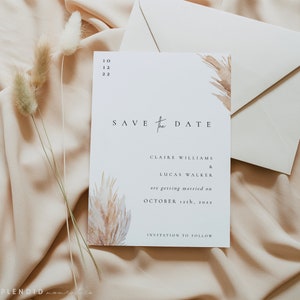 Pampas Grass Save the Date Template, Elegant Modern Wedding Save the Date Card, Bohemian Wedding Save the Date Template Claire image 2