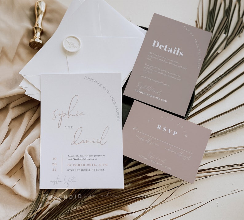 Fiona Arch Dusty Rose Invitation Suite Template Nude Blush Wedding Invitation Suite Template Arch Inspired Invitation Template