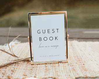 Minimalist Guestbook Sign Template, Leave Us a Message Guest Book Sign, Printable Sign Our Guestbook Wedding Template - Liv