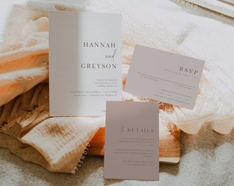 Dusty Rose Wedding Invitation Suite: Minimalist Modern Template (Digital Download) - Hannah