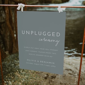 Sage Green Unplugged Ceremony Sign Template: Minimalist Wedding (Digital Download) - Liv