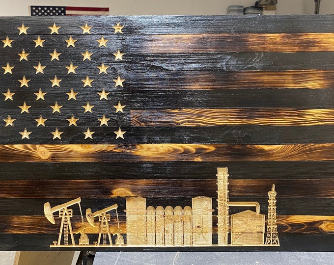 Oilfield/Pumpjack/Gifts/Wood Decor/Home Decor/Wall Hanging/ Wooden American Flag