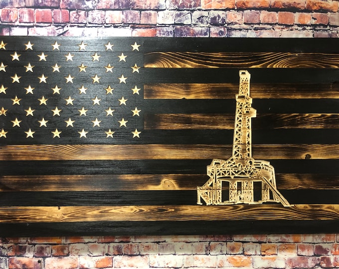 Oil Rig/Wooden Flag/rustic/gifts for him/oilfield trash/home decor/wall hanging/man cave/gifts