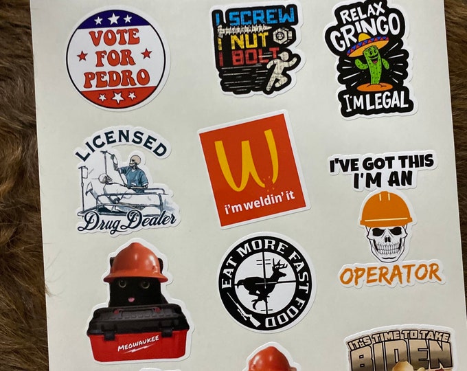Hard hat/sticker pack/gifts/blue collar/fast food/laptop stickers/vinyl stickers/stickers/vote for Pedro/Biden/weldin/