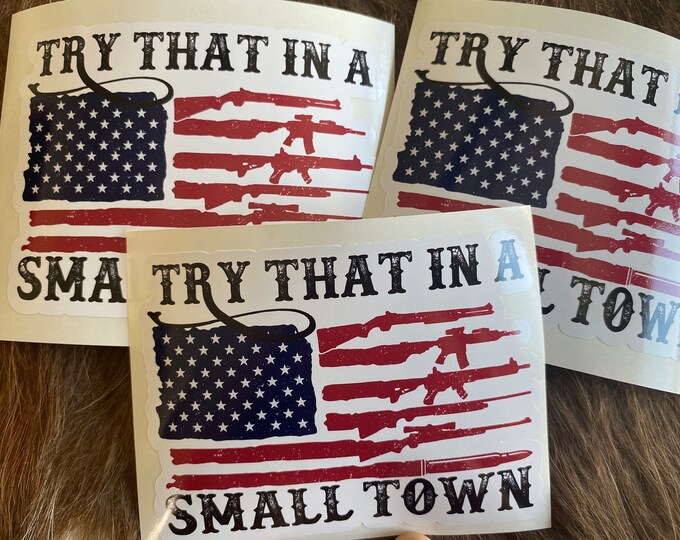 Truck decal/stickers/gifts/vinyl decal/funny sticker/car stickers/try that in a small town/I recommend you don’t/gun flag/American flag