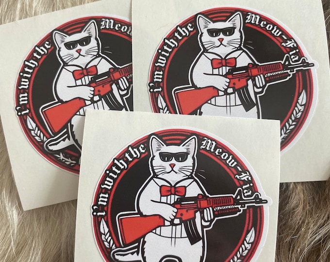 Hardhat sticker/laptop sticker/Stickers/mafia cat/cat/meowfia/cat with gun/funny sticker/humor/decal/cute sticker/vinyl sticker/gifts
