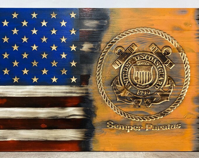 Coast guard/American Flag/Wood Flag/wall hanging/home decor/military/gifts for him/veteran gifts