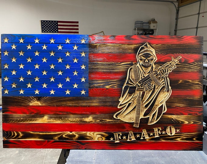 FAFO/Grim reaper wood flag/wall hanging/mancave/wall decor/gifts for him/American flag/patriotic/AR