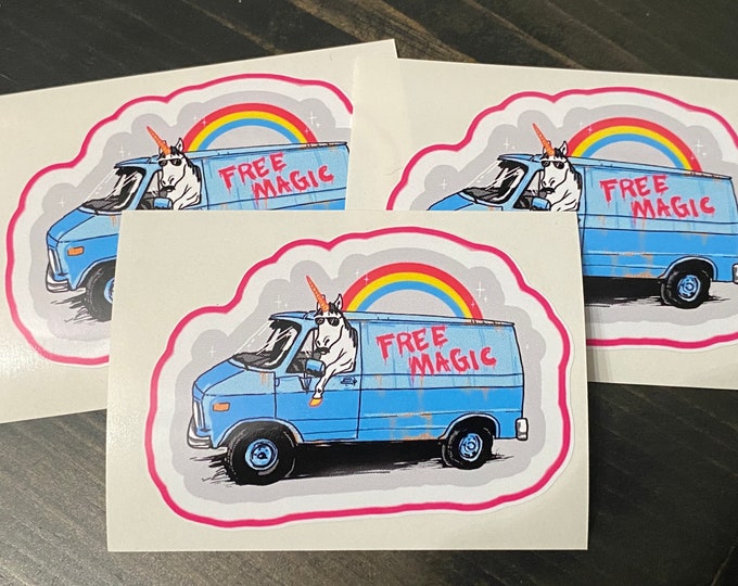 Sticker/free magic/unicorn/vinyl sticker/funny/van/rainbow/decals/funny sticker/humor