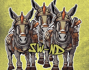 Donkey Sticker, Digital File only/download/military donkey/cute sticker/sticker file/pdf/cut lines/