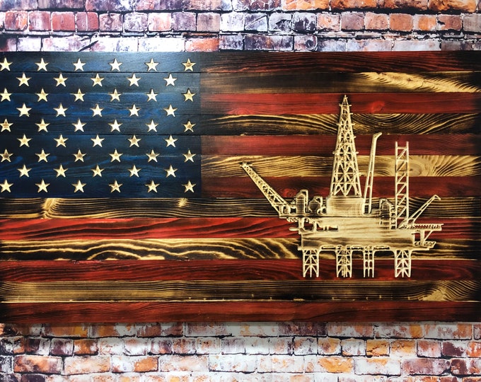 Offshore Rig/Oilfield/Wooden Flag/Wood Art/Wood Flag/Flag/Home Decor/Wall Hanging/Sign/Wood Sign/Rustic