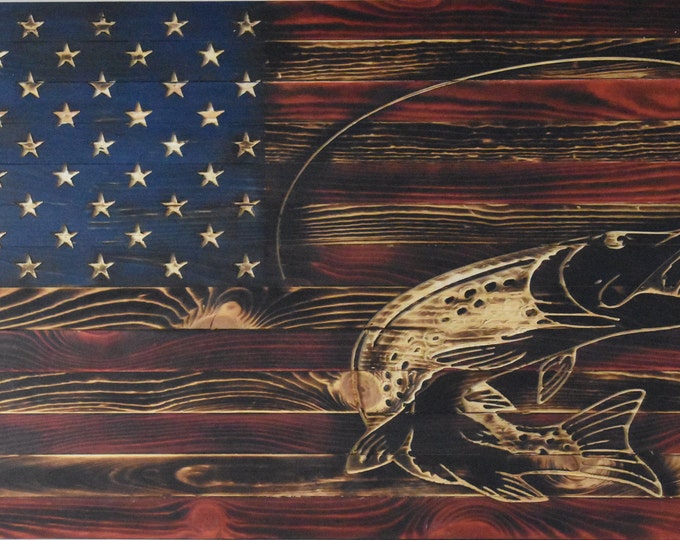American Flag/Northern Pike/Fishing/Pike/Wood Flag/Gifts for him/Wall hanging/Flag/Rustic Decor/Home Decor/