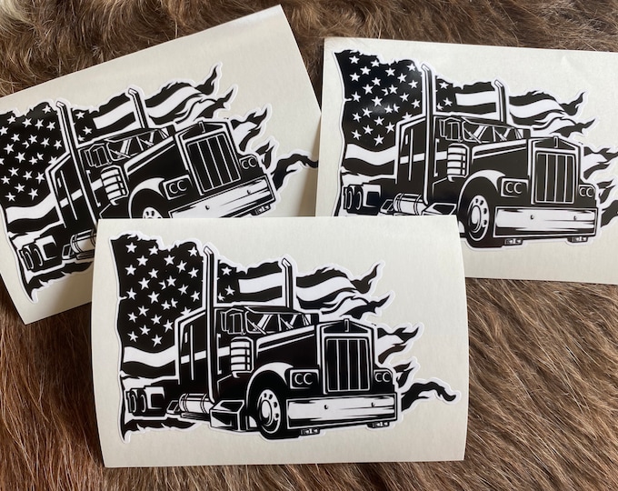American flag/semi/truck/sticker/decal/truck decal/black flag/semi flag/sticker/trucker gifts/gifts for him