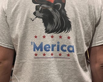 raccoon T-shirt/shirts/trash panda/cigarrette/america/merica/trailer trash/funny shirts/ patriotic/mullet/mullet raccoon/