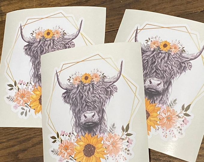 Stickers/highland cow/cow/gifts/sunflower/decals/vinyl sticker/car decal/