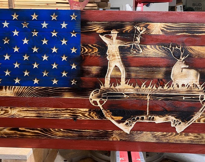 Deer | American Flag | bow hunter |Wood Flag | Wall Decor | Rustic Decor | Gifts | Hunting | Wall Hanging | man cave | rustic | home decor