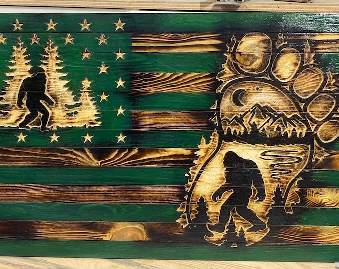 Wood sign/wood flag/bigfoot/sasquatch/rustic flag/wood decor/home decor/wall hanging/man cave/custom flags