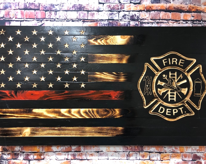 Firefighter Wooden American Flag