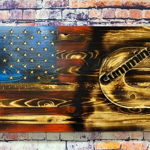 Cummins/wood flag/wall hanging/gifts/gifts for him/home decor/mancave/wood decor/American flag/
