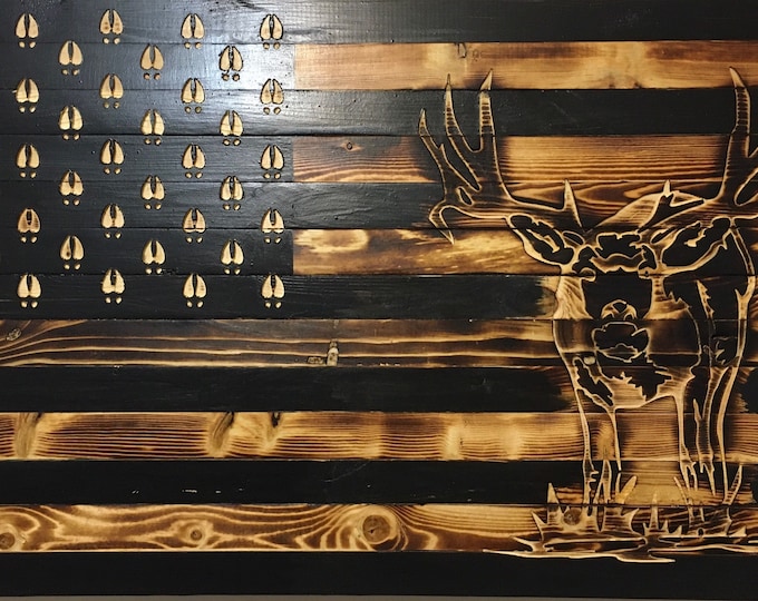 Deer | American Flag | Wood Flag | Wall Decor | Rustic Decor | Gifts | Hunting | Wall Hanging