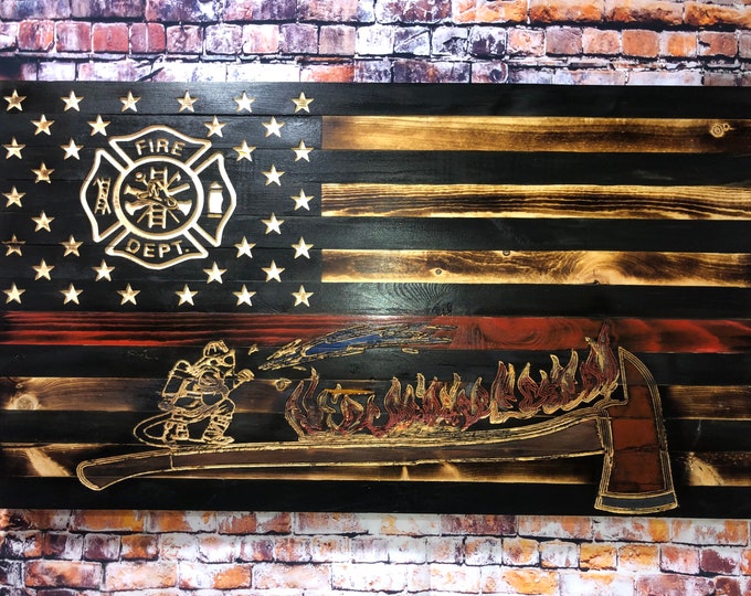 Firefighter/Thin Red Line/1st Responders/Gifts/Wall Art/Wall Decor/Home Decor/Wood Flag/Decor/Rustic
