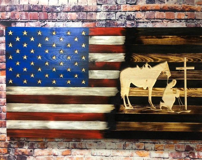 Praying Cowboy/Cross Wooden American Flag | Wall Hanging | Wall Decor | Gift