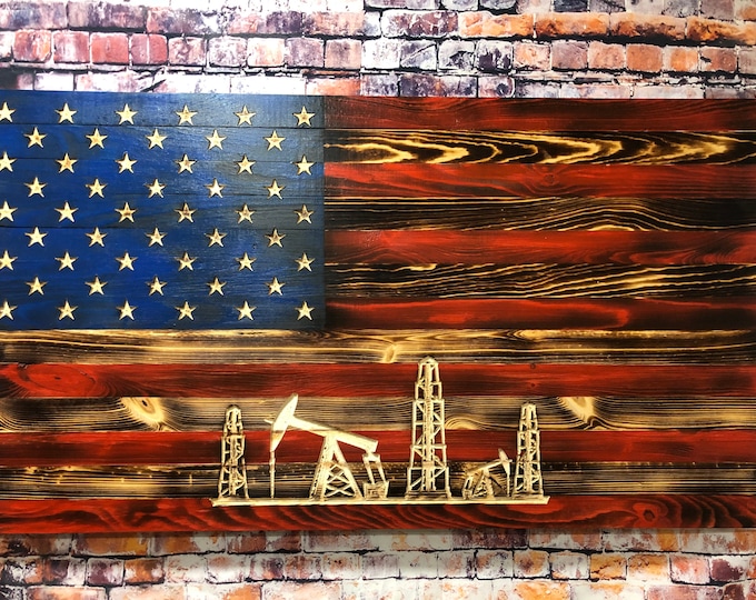 Oilfield/Pumpjack/Gifts/Wood Decor/Home Decor/Wall Hanging/ Wooden American Flag