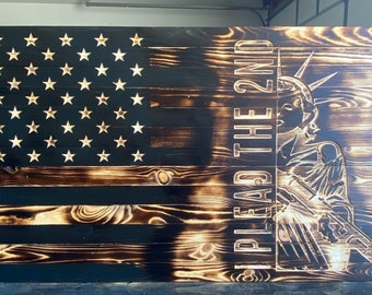 Wood sign/wood flag/I plead the 2nd/statue of liberty/rustic flag/wood decor/home decor/wall hanging/mancave