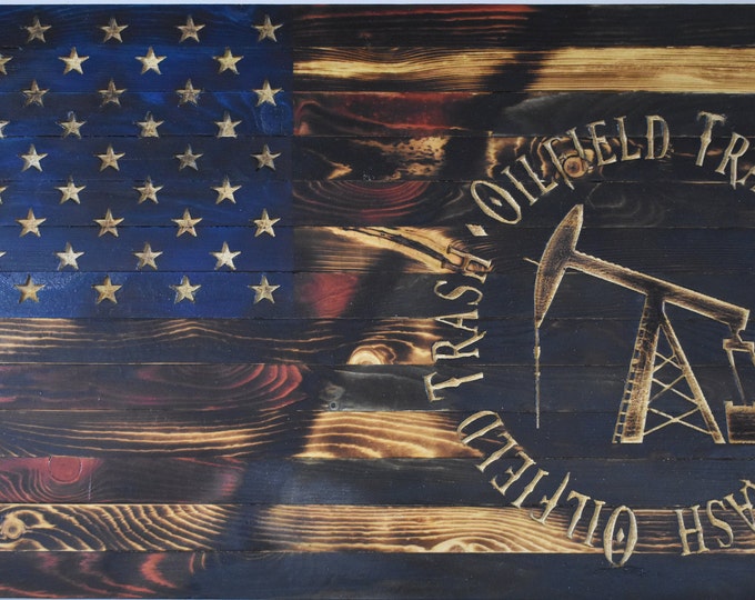 Oilfield/Pumpjack/Oilfield Trash/Flag/Wood Flag/Wall Hanging/Home Decor/Oilfield Decor/ Gifts/Gifts for Him/American Flag/Wood Flag