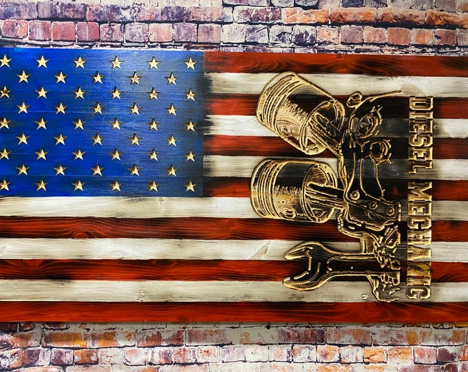Diesel Mecahnic/wood Flag/American Flag/mechanic/wall hanging/wood sign/Rustic/