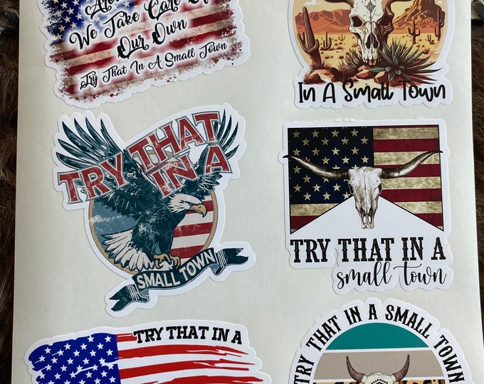Try that in a small town/I recommend you don’t/small town/decals/truck stickers/Hard hat/sticker pack/gifts/