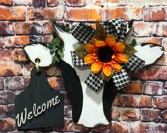 Cow Welcome Sign/home decor/welcome/sign/cow/cow tag/wood sign/wall hanging