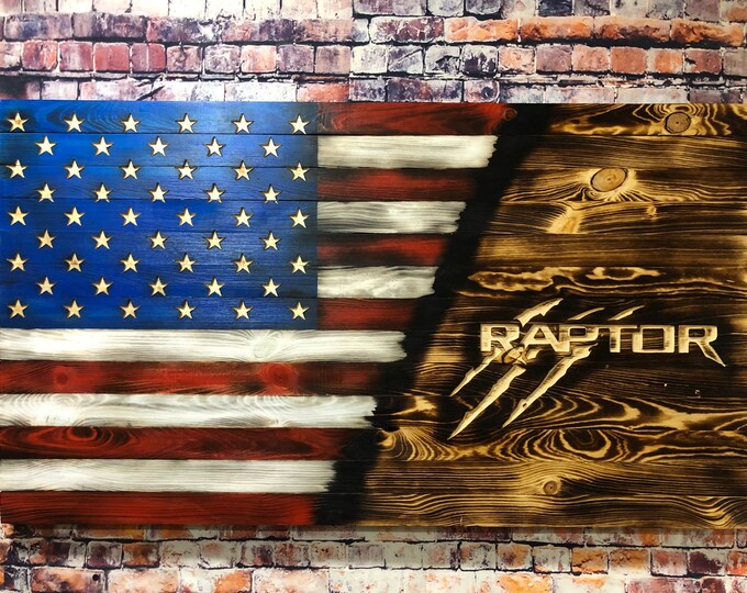 Wood Flag/Ford Raptor/gifts for him/American flag/man cave/wall decor/Home decor/wall hanging