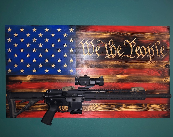 We the People/Wood Flag/AR-15 mount/wall hanging/home decor/rustic decor/ gun mount/wall art/Flag