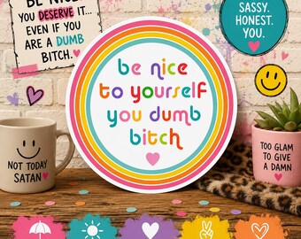 Sé amable contigo misma, estúpida perra /pegatina/divertido/humor/pegatinas de vinilo/calcomanías/personalizado/pegatinas divertidas/regalos/perra/sé amable/pegatina TDAH