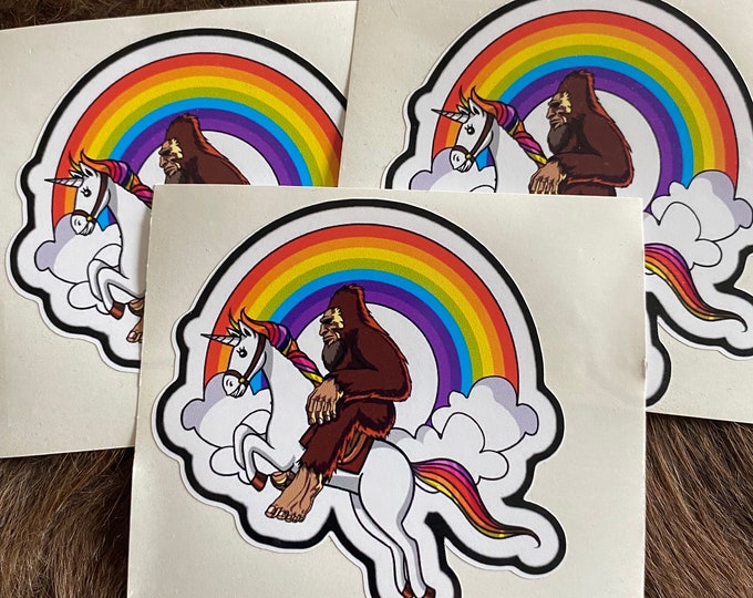 Unicorn/Sasquatch/bigfoot/sticker/funny sticker/humor/gifts/Sasquatch stickers/car decal/vinyl stickers/rainbow