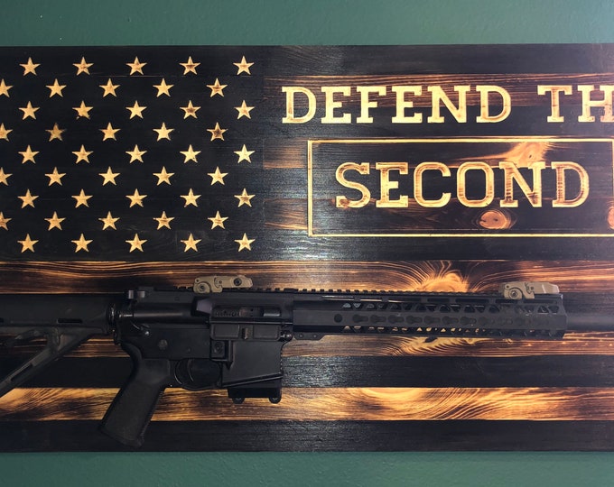 Wood Flag/Defend the second/Ar-15 mount/rustic flag/home decor/wall hanging/mancave/gifts for him